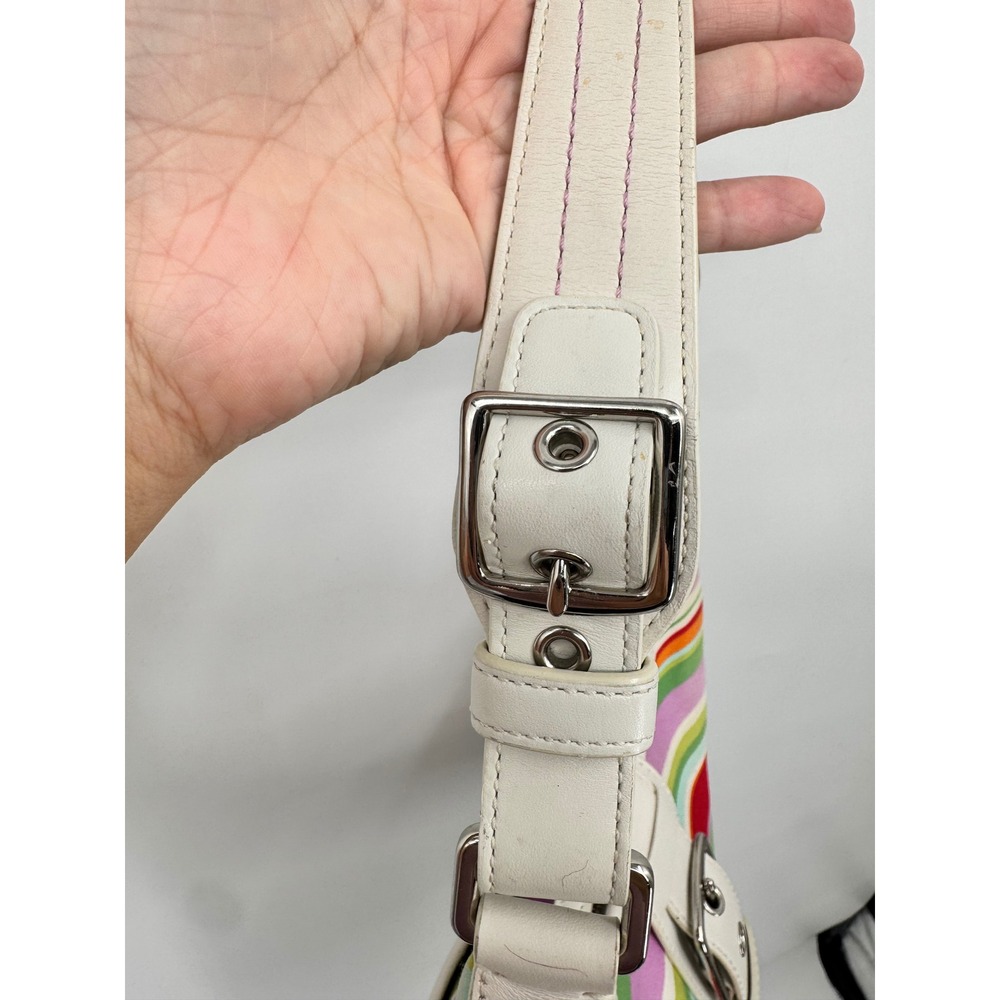 Coach Soho Shoulder Bag Womens Small Multi-Color Striped Y2K Canvas Leather - Picture 15 of 16